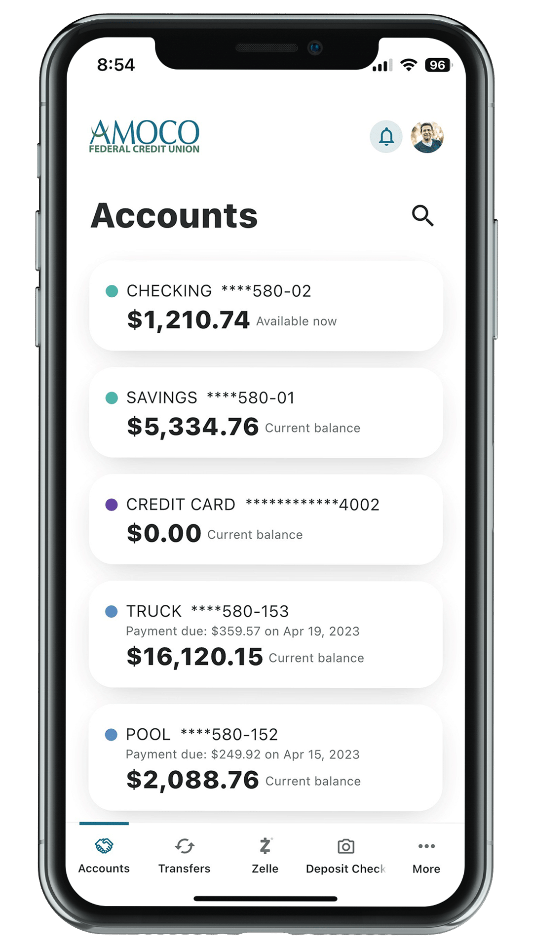 AMOCO's Mobile app view on phone